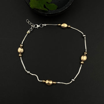 Rose Gold Beads & Silver Anklet